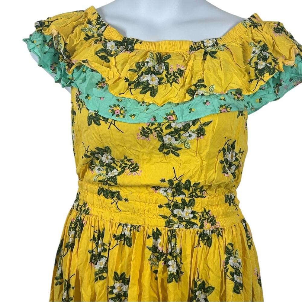 Matilda Jane Floral Off Shoulder Midi Dress L Yellow Boho Ruffle Cottagecore - Picture 3 of 11